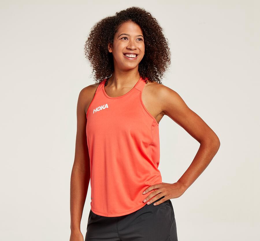 Hoka One One Tops Womens Orange - Performance Tank - 54379ZFND